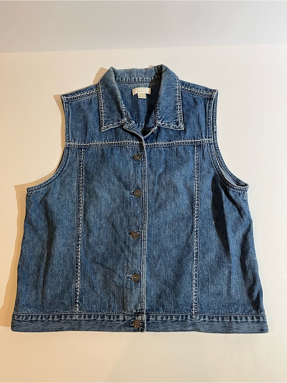 Vintage Christopher Banks Denim Vest Womens Large Blue Cotton Classic Boho